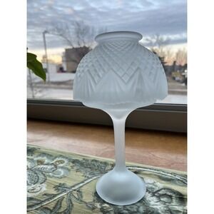Vintage LE Smith Pineapple Diamond Fan Clear Frosted Fairy Lamp Satin Pedestal